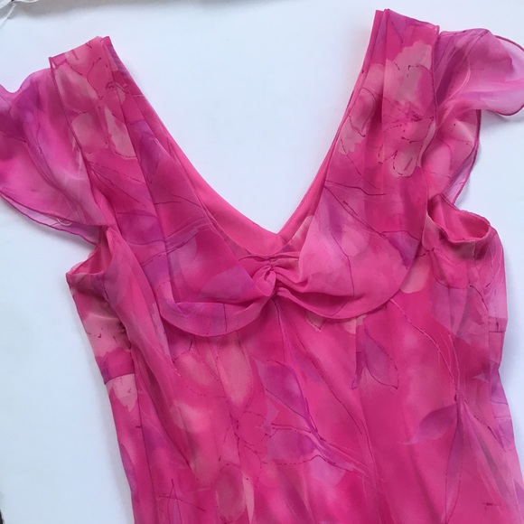 Vintage 90s Cap Sleeve Pink Midi Dress Rare Y2k Milkmaid Fairy Coquette Barbie M - Picture 16 of 17